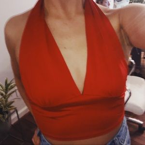 Plunging Red Halter Tank Top